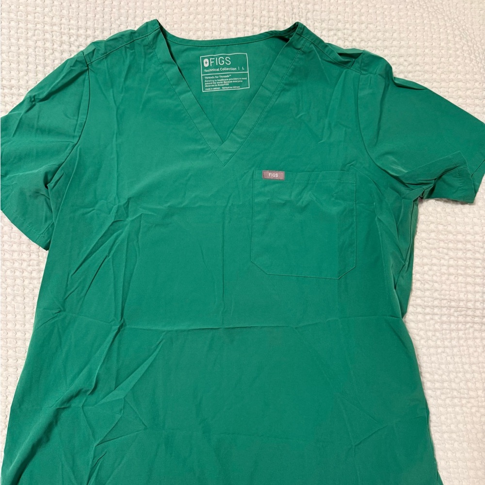 Figs Green V-Neck Scrub Top